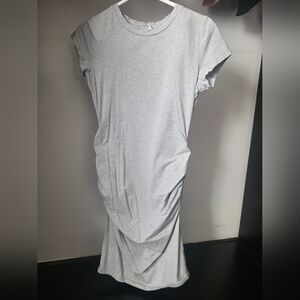 Ruched Light Gray Midi T-Shirt Dress